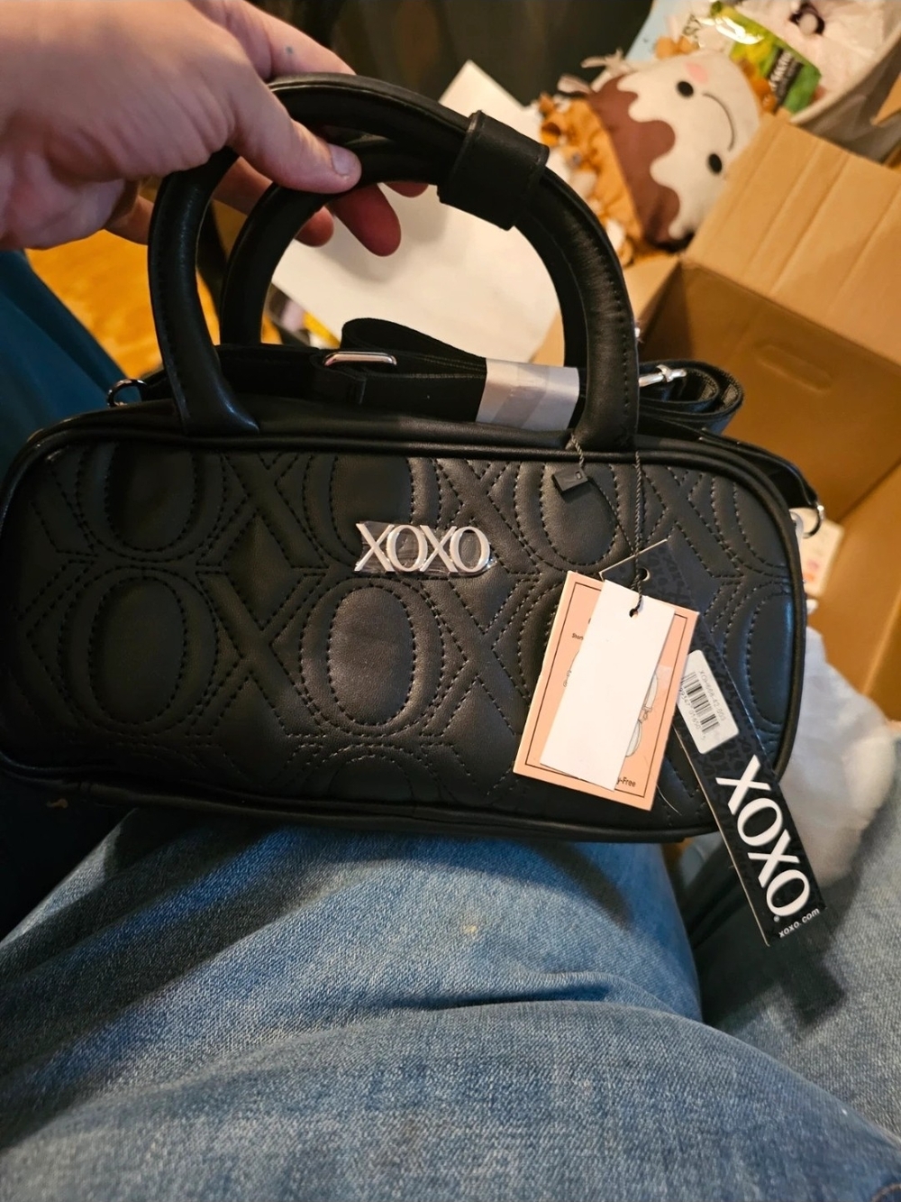 XOXO Black Quilted Mini Satchel with Top Handles